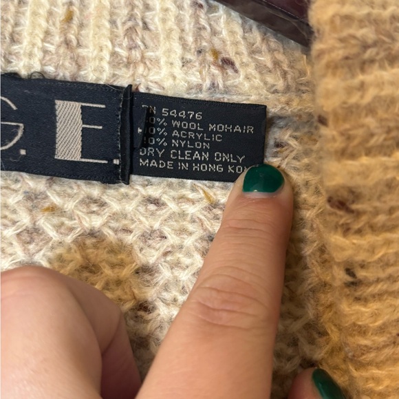Vintage P.G.E Open Front Oat/Ivory Wool Mohair Blend- Size Large - Picture 4 of 7